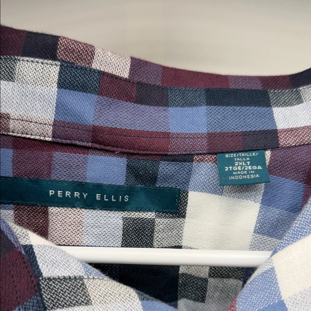Perry Ellis Blue‎ and Purple Plaid Button Down Shirt
